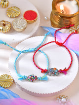 Elephant Hamsa Evil Eye Bracelet Rakhis set of 2 on a surface