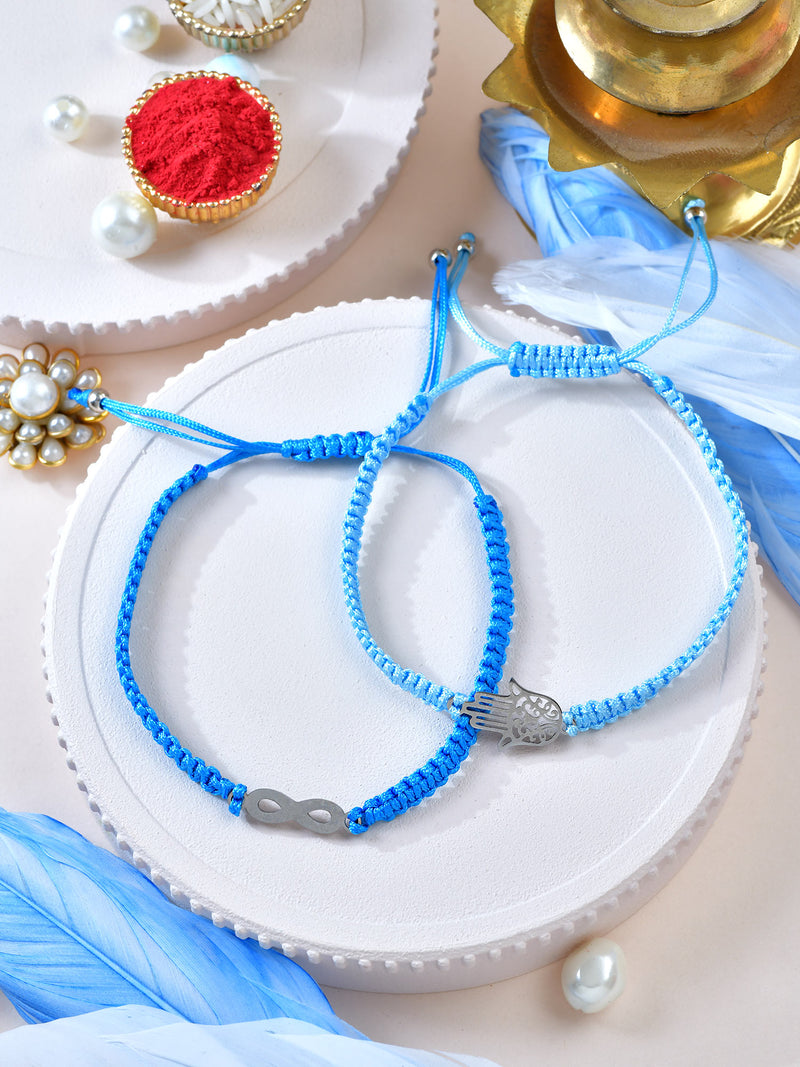 Infinity Hamsa Bracelet Rakhis duo with Infinity and Hamsa charms on drawstring cords