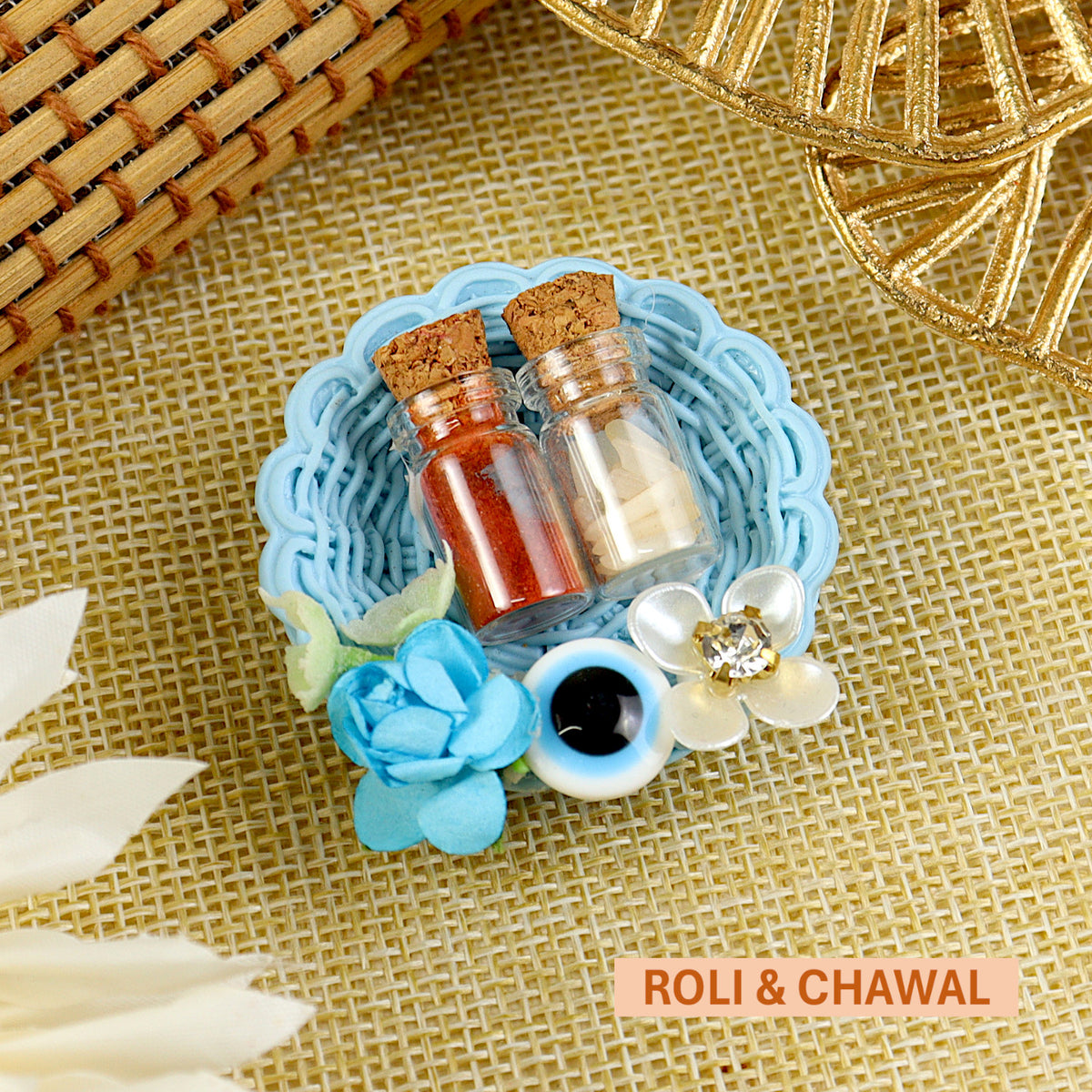 Resin Basket Evil Eye Roli Chawal Set