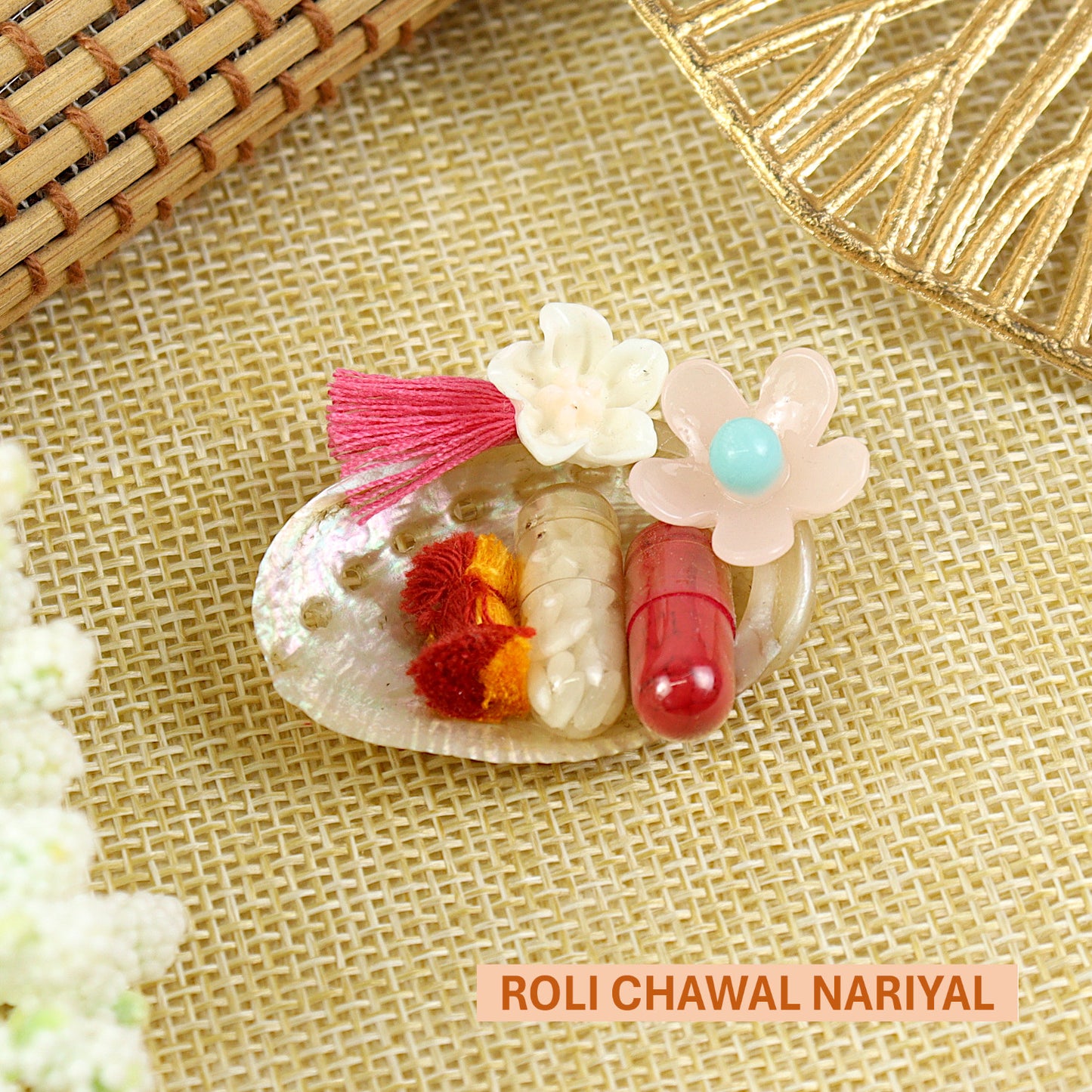 Mother-of-Pearl Resin Flower Roli Chawal Set