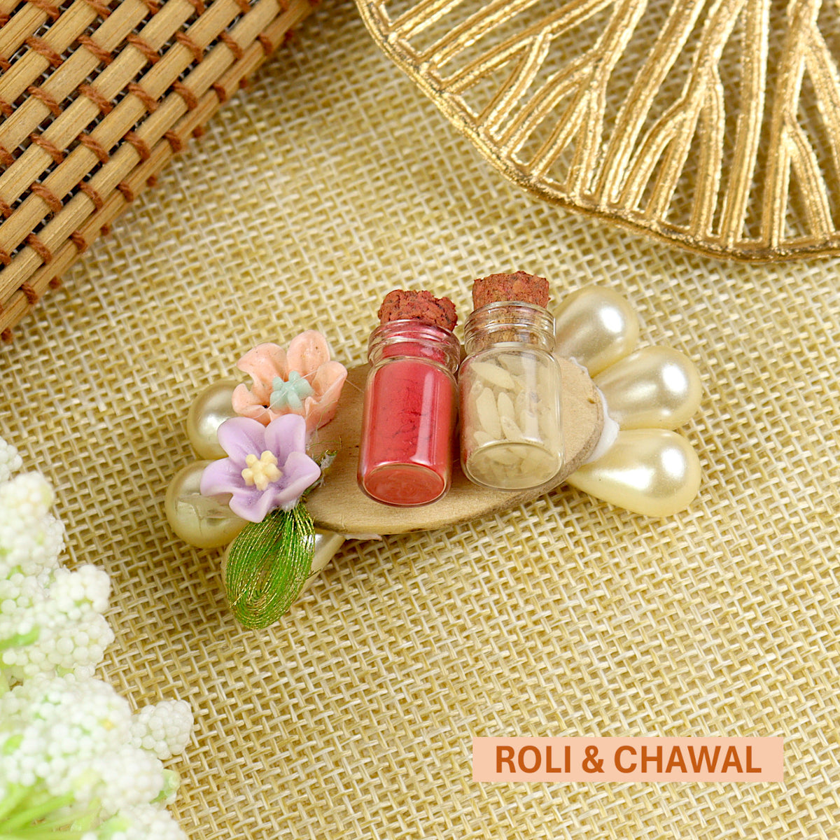 Flower and Pearl Roli Chawal Set