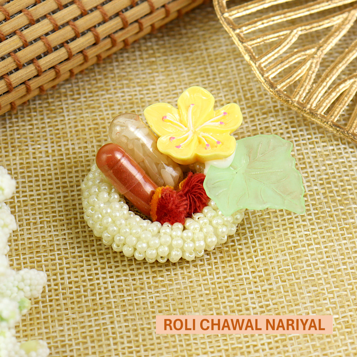 Moti Ring Flower Roli Chawal and Nariyal Set