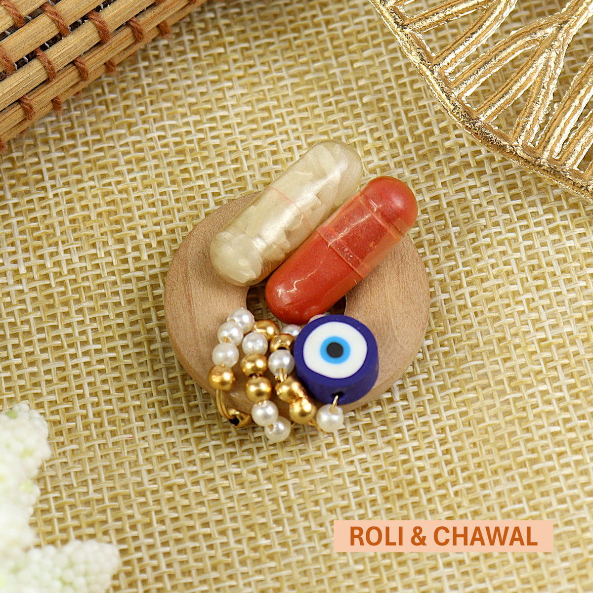 Wooden Ring Bead and Evil Eye Roli Chawal Set