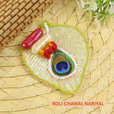 Beaded Peacock Mat Roli Chawal and Nariyal Set