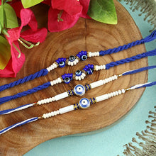 Load image into Gallery viewer, Set of 4 Evil Eye Beaded Rakhis – Designer Rakhi by Asthetika for Raksha Bandhan
