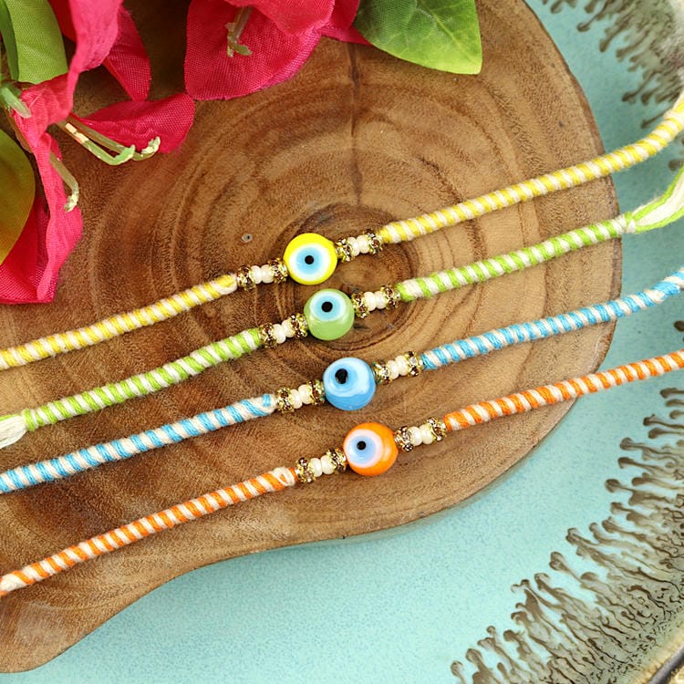 Set of 4 Evil Eye Beads Fancy Thread Rakhis – Designer Rakhi by Asthetika for Raksha Bandhan