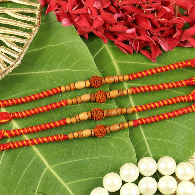 Set of 4 Rudraksha Traditional Fancy Thread Rakhis – Designer Rakhi by Asthetika for Raksha Bandhan
