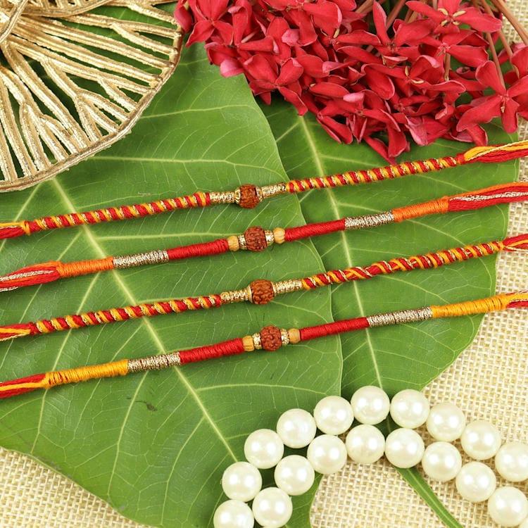 Set of 4 Rudraksha Traditional Fancy Thread Rakhis – Designer Rakhi by Asthetika for Raksha Bandhan