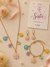 Charm necklace and bracelet set, laid flat