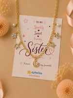 Multi charm necklace, laid flat