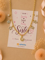 Multi charm necklace, laid flat