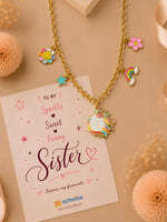 Unicorn rainbow charm necklace, laid flat