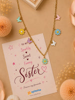 Charm floral necklace, laid flat