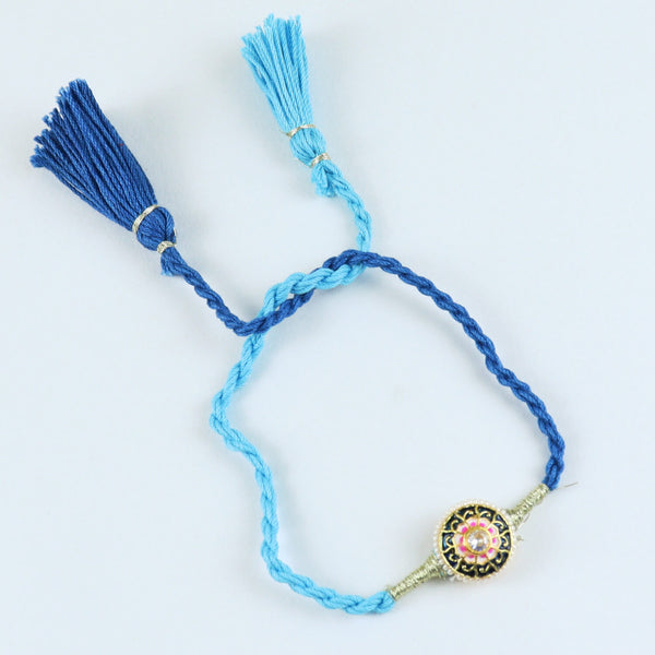 Meenakari Kundan Stone Rakhi with Fancy Tassels