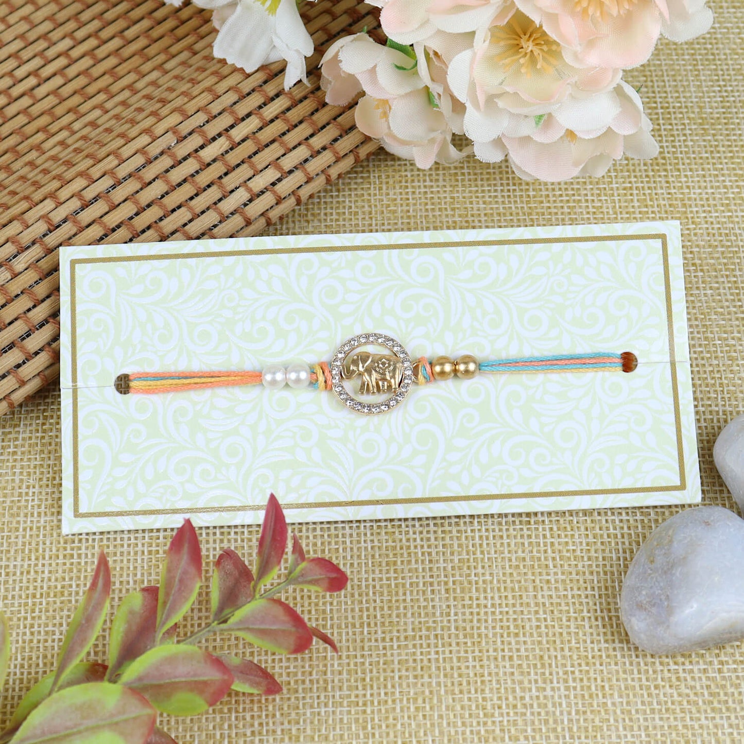 Elephant Diamond Stone Rakhi with Fancy Tassels