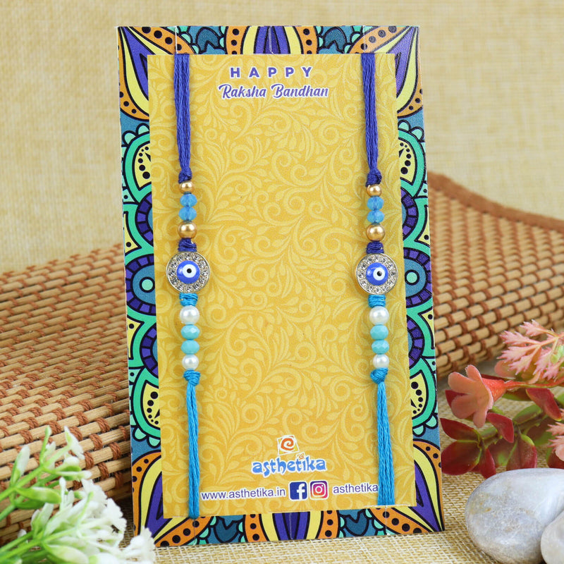 Evil Eye Diamond Stone Rakhis - Set of 2