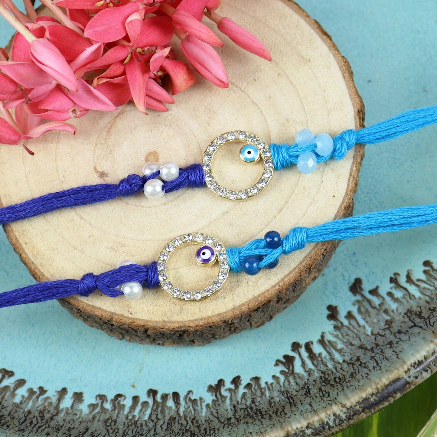Evil Eye Diamond Ring Set of 2 Rakhis