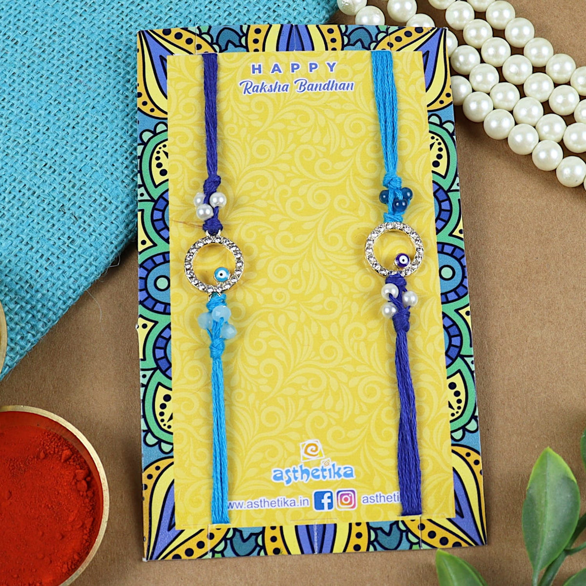 Evil Eye Diamond Ring Set of 2 Rakhis