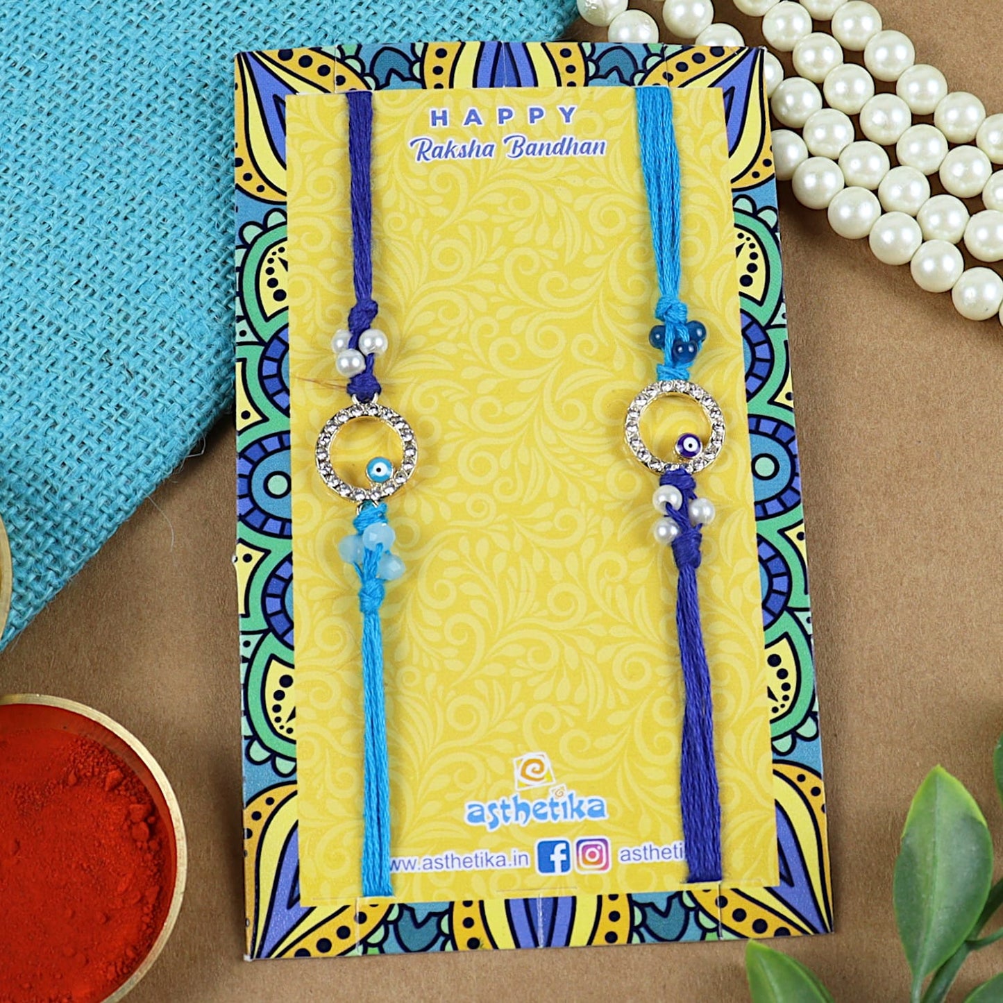 Evil Eye Diamond Ring Set of 2 Rakhis