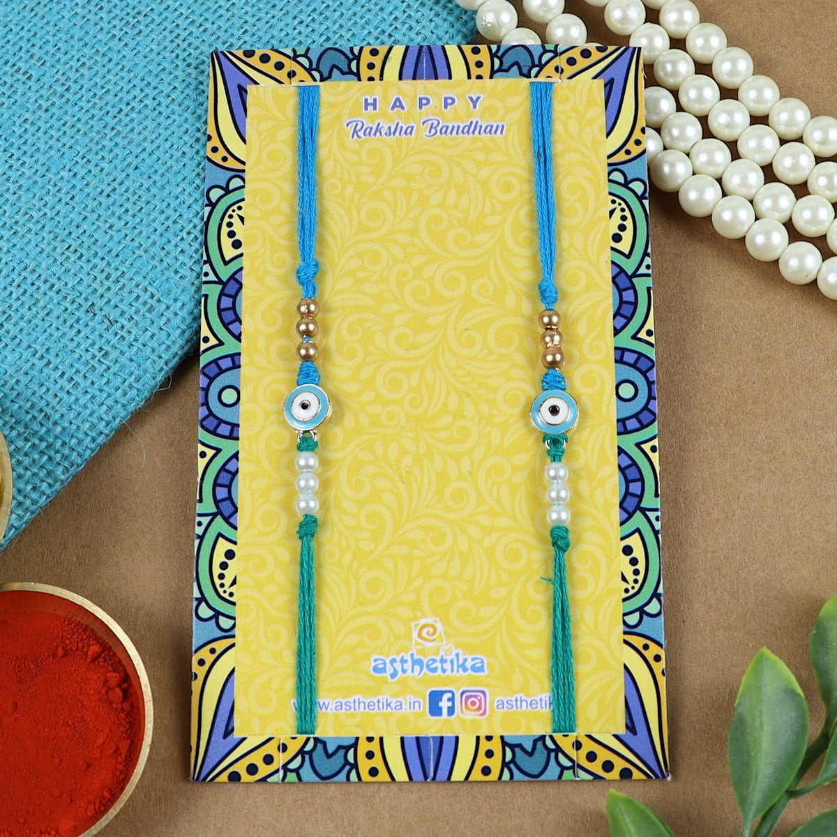 Evil Eye Beaded Set of 2 Rakhis