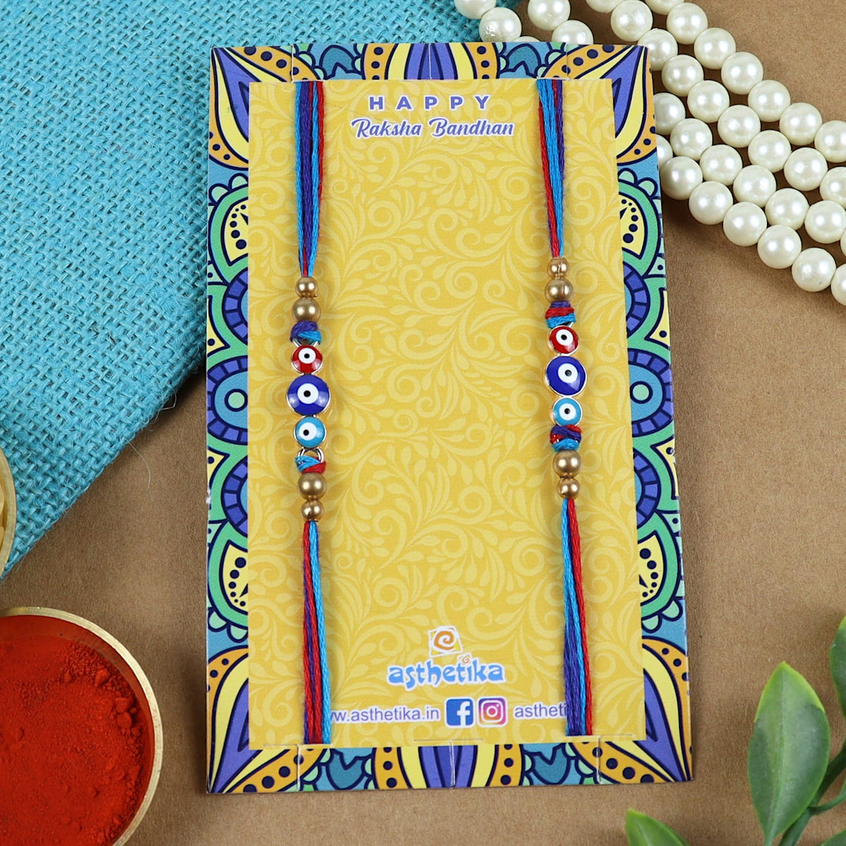 Evil Eye Multi Beads Set of 2 Rakhis