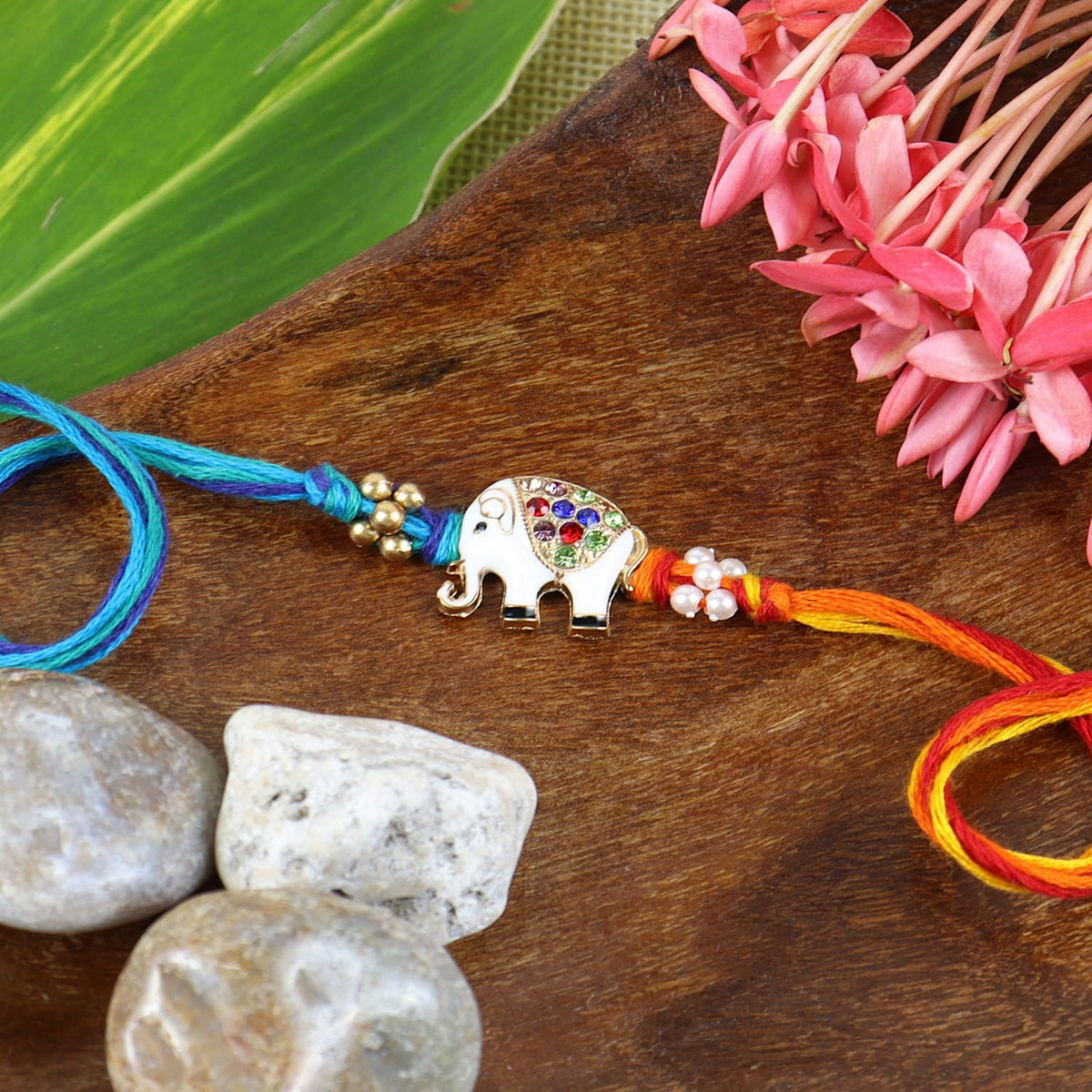 Diamond Stone Elephant Rakhi