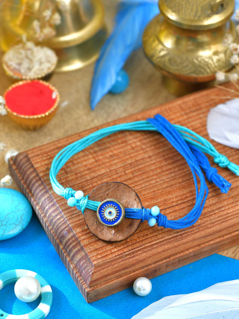 Evil Eye Charm on Coconut Wood Rakhi