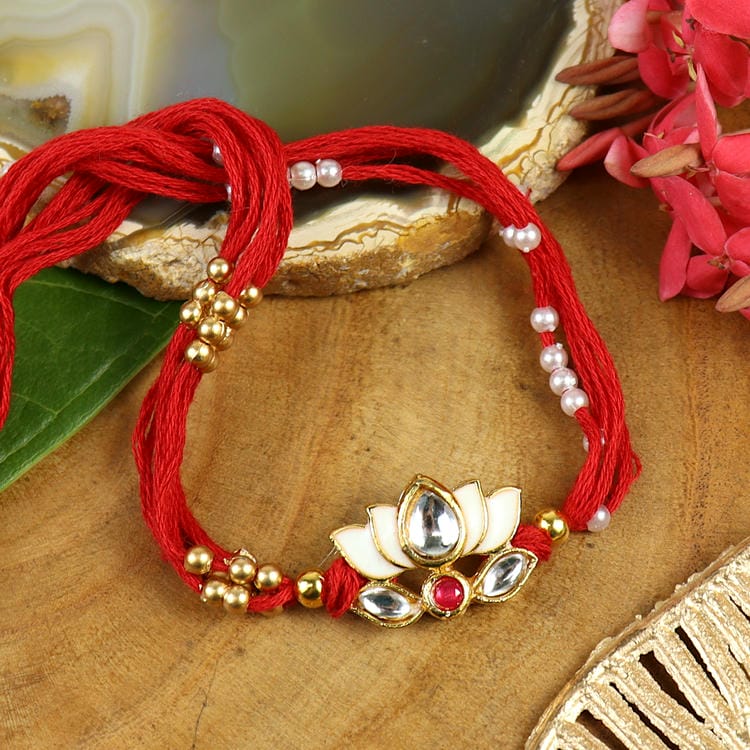 Meenakari Kundan Lotus Rakhi Red