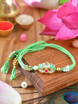 Meenakari Kundan Lotus Rakhi Green