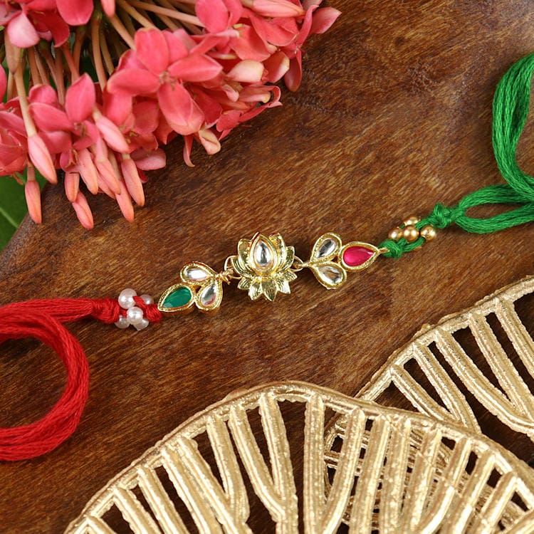 Kundan Three Stone Lotus Rakhi 
