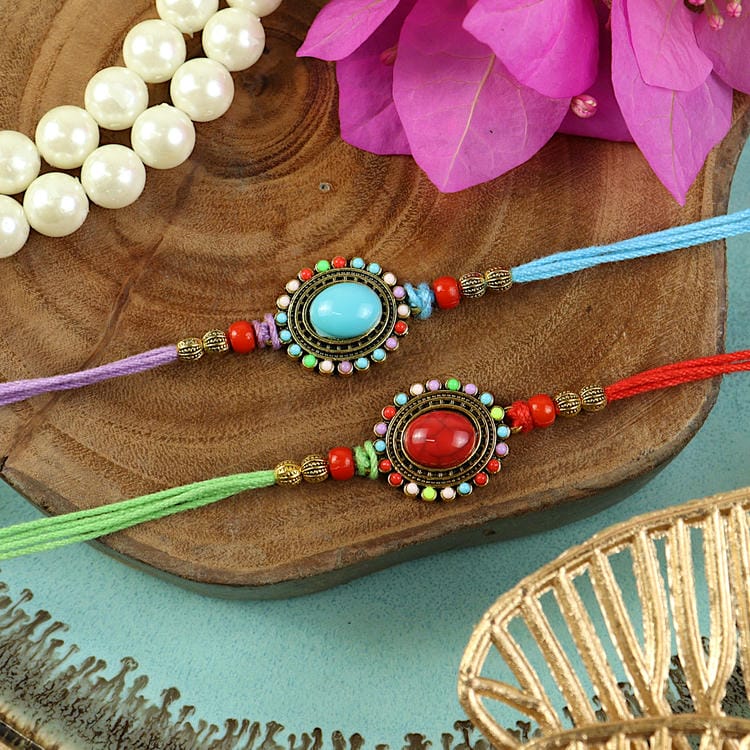 Beaded Agate Stone Rakhis [Set of 2]
