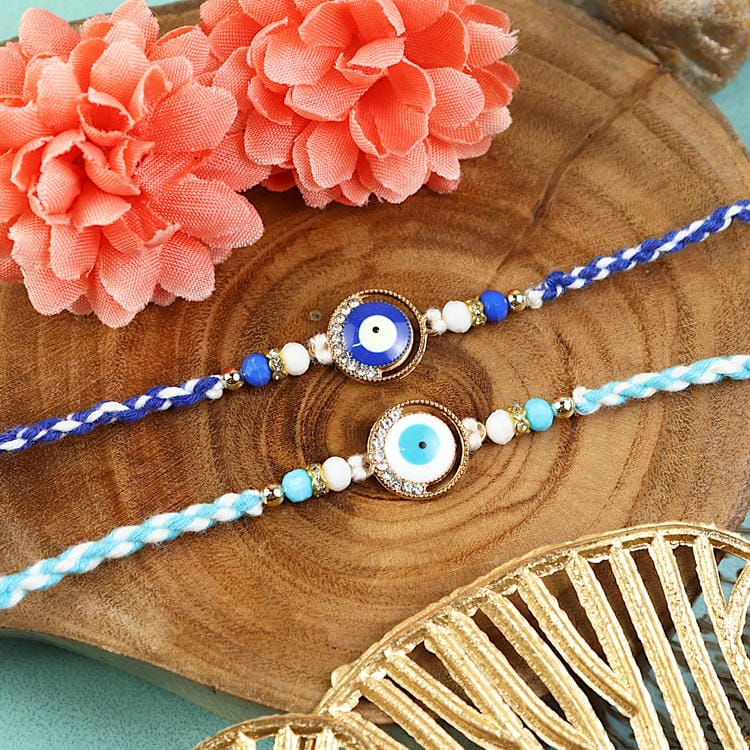 Set of 2 Evil Eye Diamond Rakhis – Designer Rakhi by Asthetika for Raksha Bandhan
