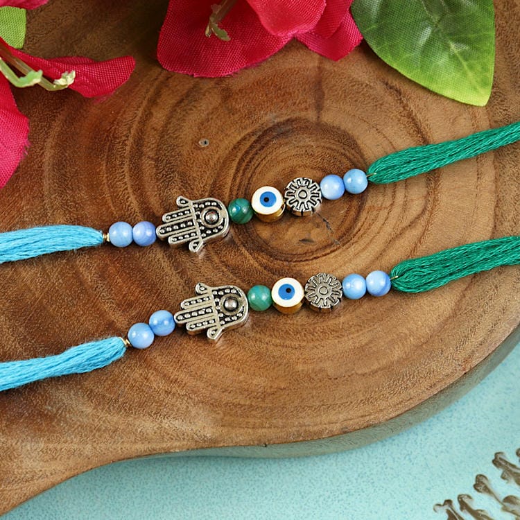 Set of 2 Evil Eye Hamsa Rakhis – Designer Rakhi by Asthetika for Raksha Bandhan