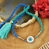 Enamel Evil Eye Tassel Rakhi, laid flat