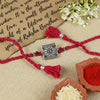 Square Ruby Oxidised Rakhi, laid flat