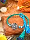 Oxidized peacock stone Rakhi with oxidized peacock motif and stone detailing