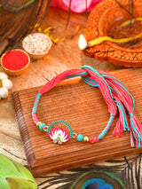 Lotus weaved thread Rakhi with lotus stone on a weaved thread cord