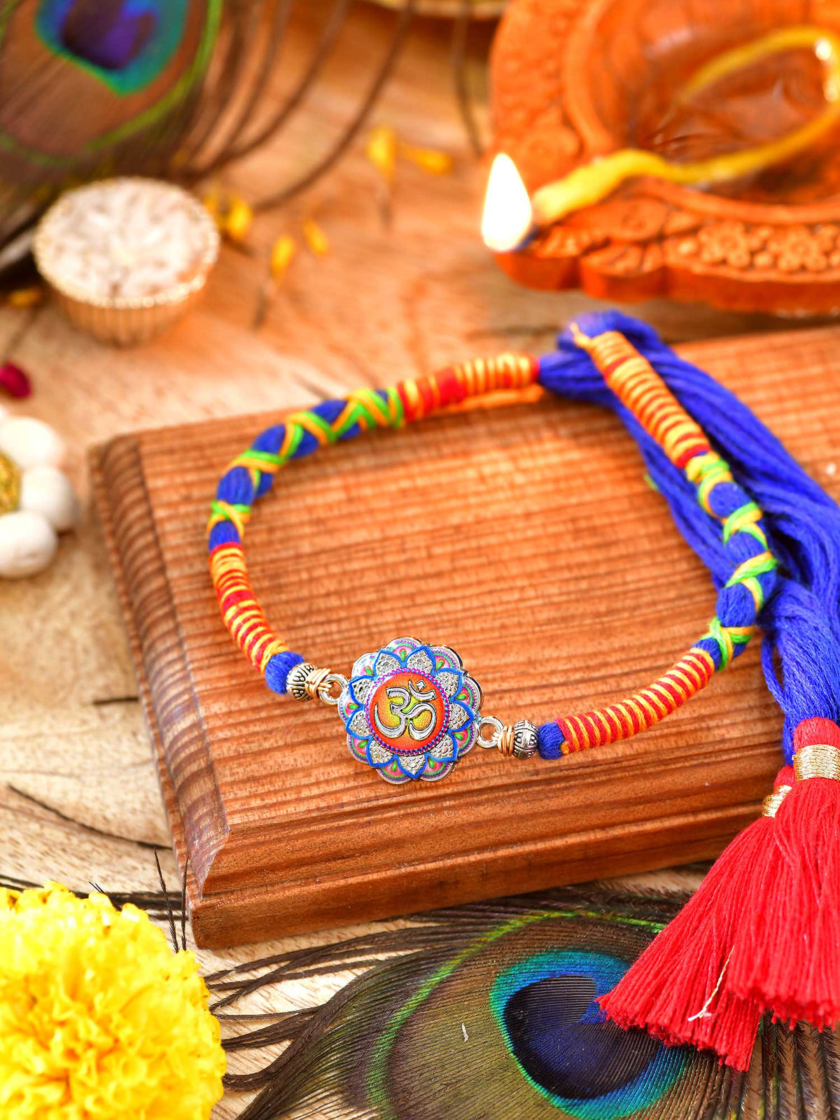 Om charm weaved thread Rakhi with Om charm on a weaved thread cord