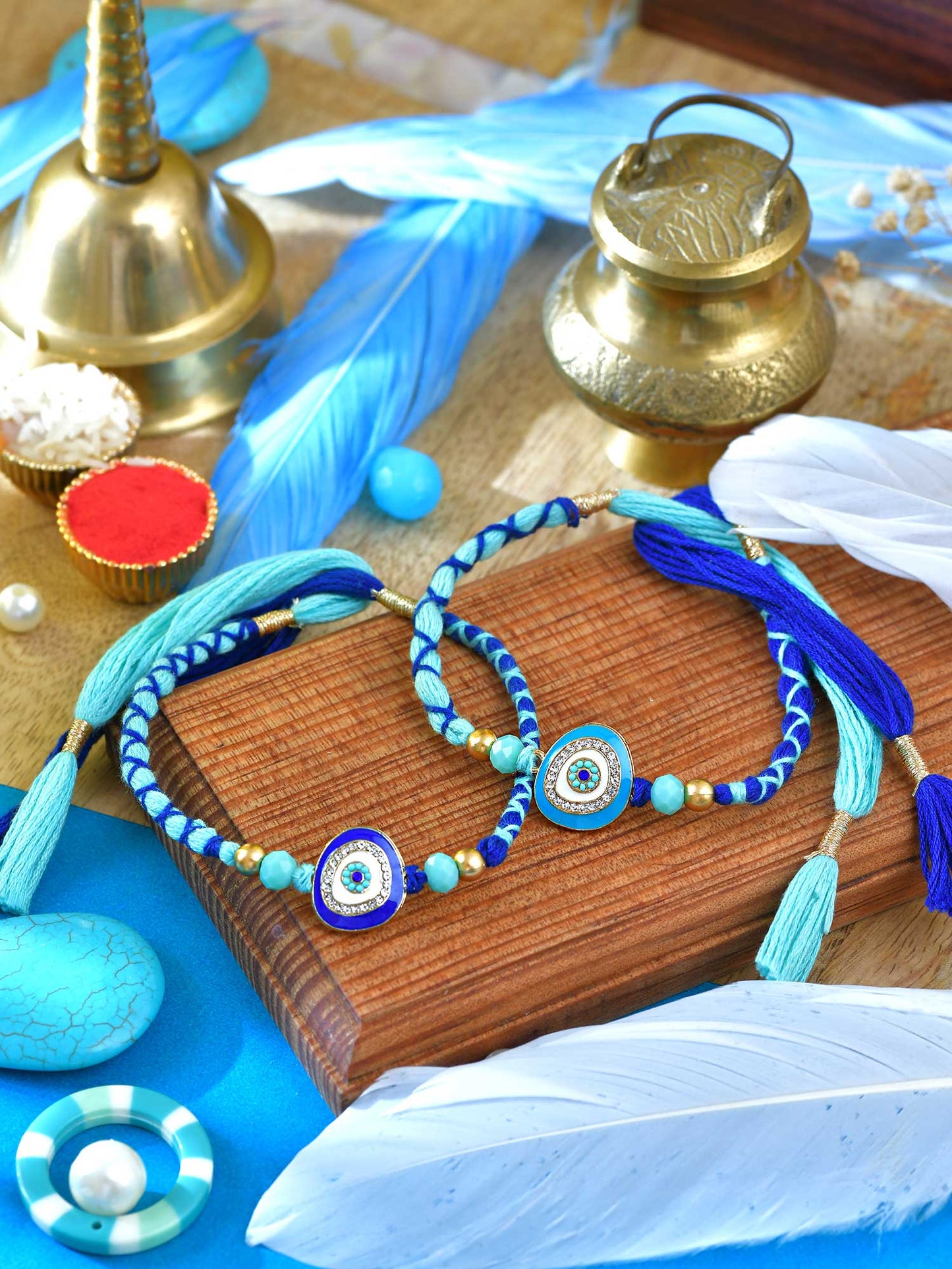 Evil Eye diamond stone Rakhis set of 2 with Evil Eye diamond stone detailing