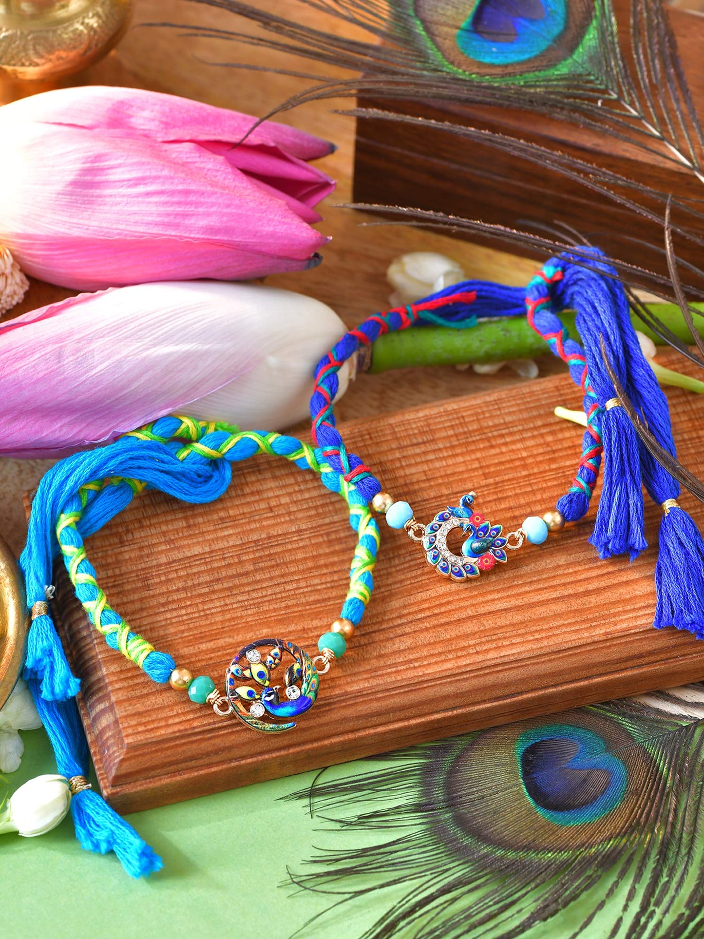 Peacock stone Rakhis set of 2 with peacock stone motif detailing