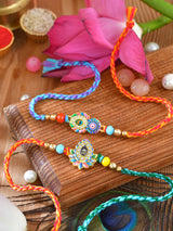 Minakari stone Rakhis set of 2 with Minakari stone detailing on thread cords