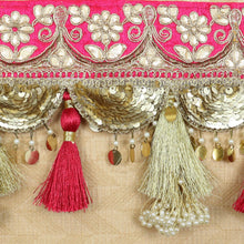 Load image into Gallery viewer, Embroidered Lace Toran for Doorway  Pink &amp; Gold
