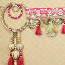 Load image into Gallery viewer, Embroidered Lace Toran for Doorway  Pink &amp; Gold
