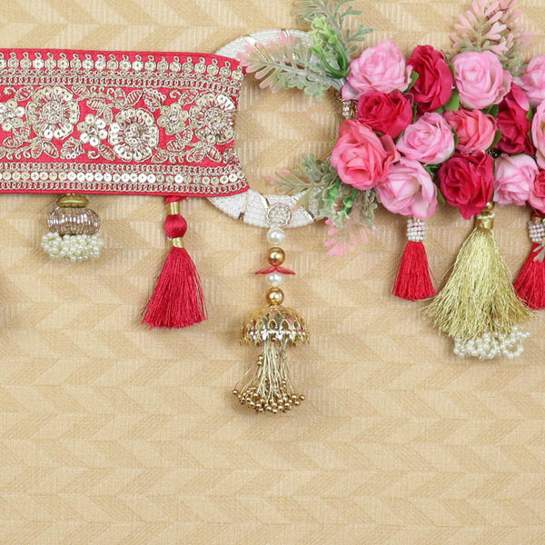 Floral Moti Rings Toran for Doorway  Pink