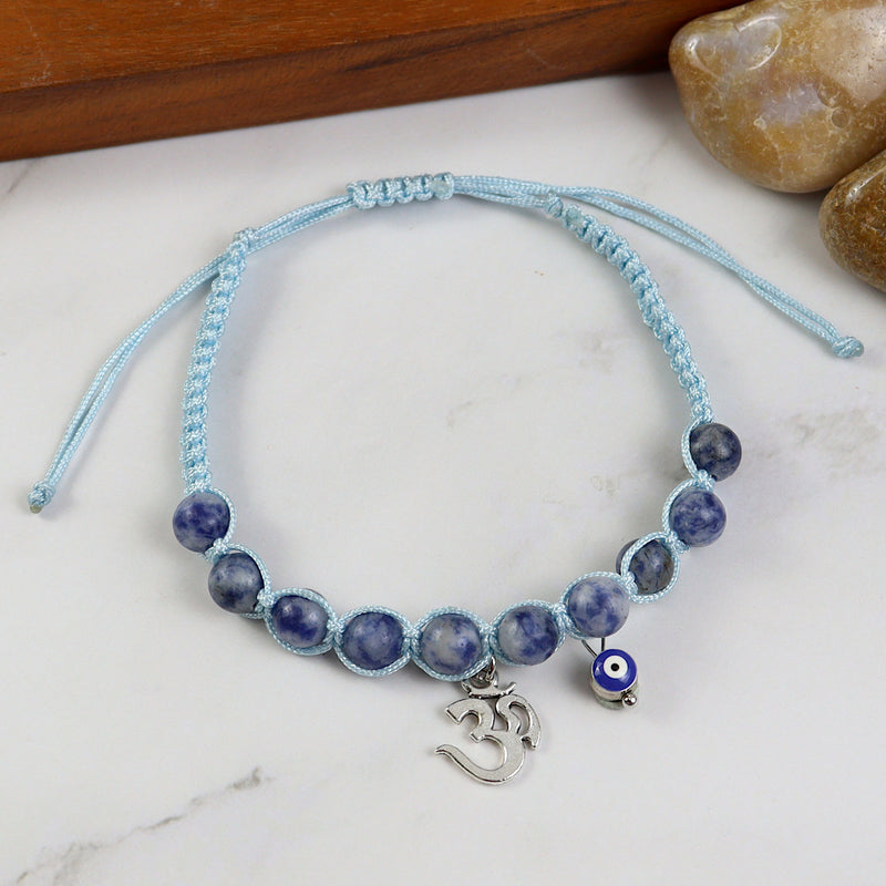 Om Evil Eye beaded smart bracelet, laid flat
