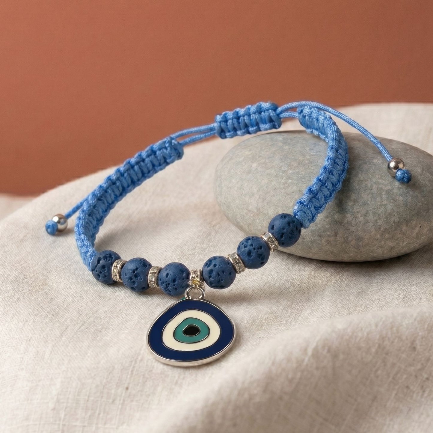 Beaded Evil Eye smart bracelet, laid flat