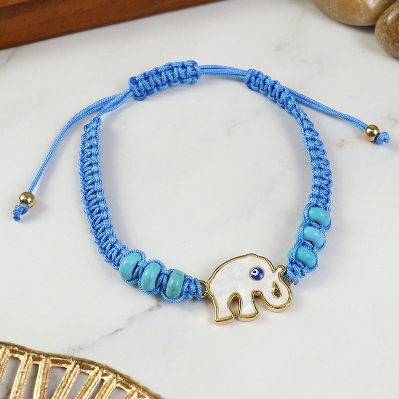 Evil Eye Elephant charm beaded smart bracelet, laid flat
