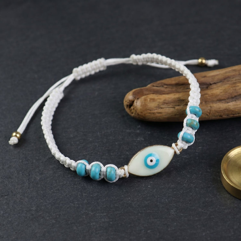 Evil Eye beaded smart bracelet, laid flat