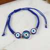 Evil Eye charm beaded woven smart bracelet, laid flat