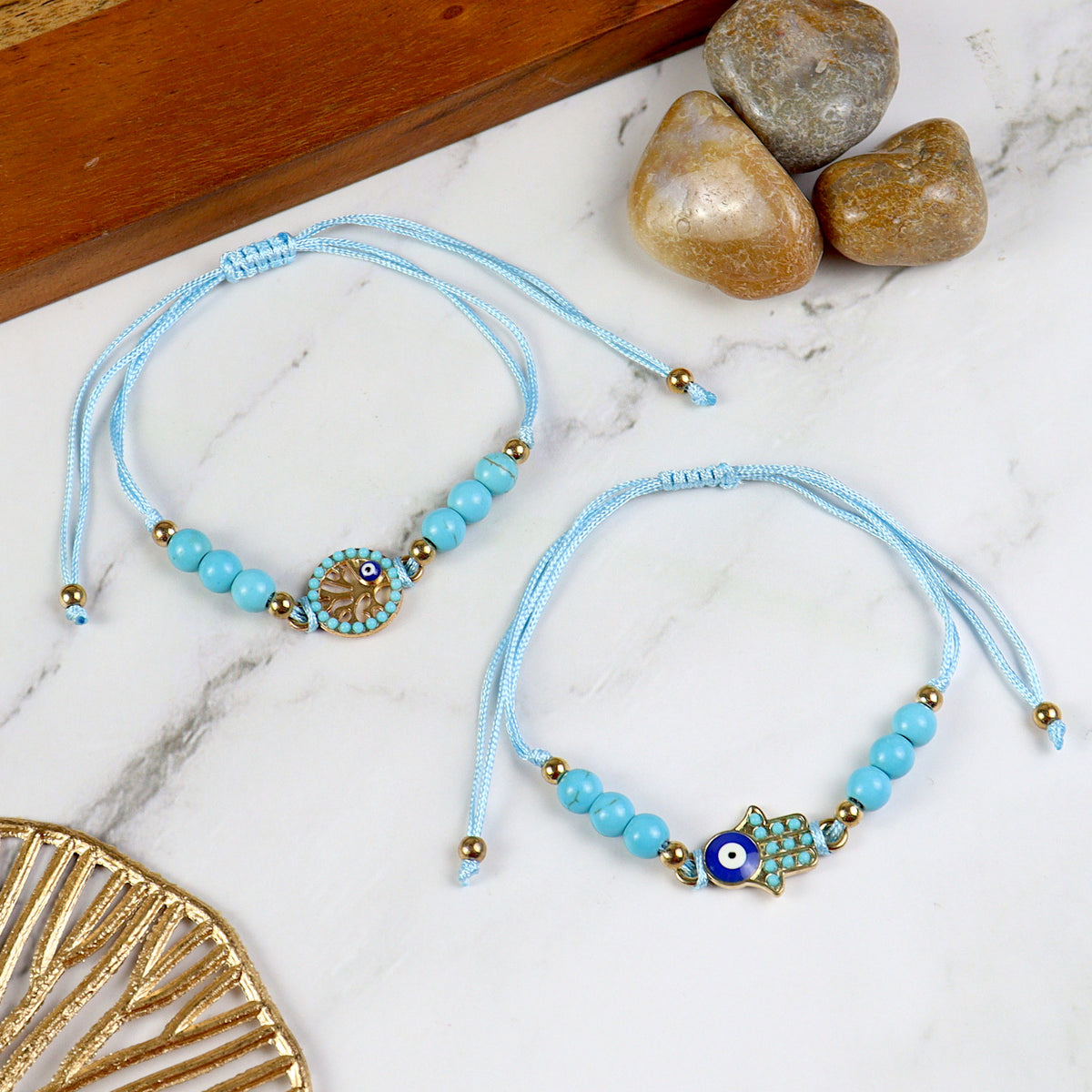 Evil Eye smart bracelet set of two — beaded bracelets, laid flat